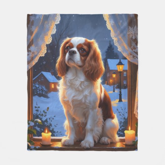 Cavalier King met kerstverlichting Fleece Deken (Voorkant)