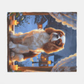 Cavalier King met kerstverlichting Fleece Deken (Voorkant (Horizontaal))