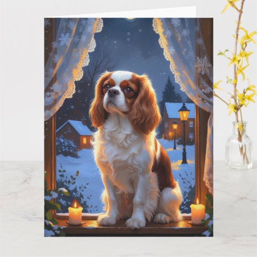 Cavalier King met kerstverlichting Kaart (Gele Bloem)