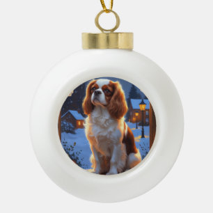 Cavalier King met kerstverlichting Keramische Bal Ornament