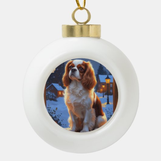 Cavalier King met kerstverlichting Keramische Bal Ornament (Voorkant)