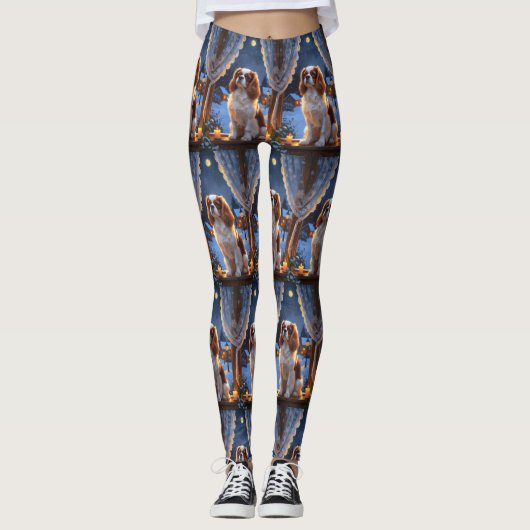 Cavalier King met kerstverlichting Leggings (Voorkant)