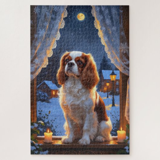Cavalier King met kerstverlichting Legpuzzel (Verticaal)