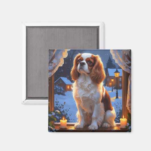 Cavalier King met kerstverlichting Magneet (Voorkant / Achterkant)