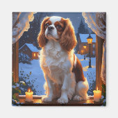 Cavalier King met kerstverlichting Magneet (Voorkant)