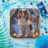 Cavalier King met kerstverlichting Papieren Bordje (Feest)