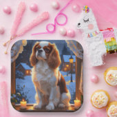 Cavalier King met kerstverlichting Papieren Bordje (Feest)
