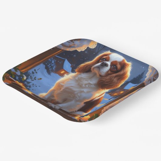 Cavalier King met kerstverlichting Papieren Bordje (Gebogen)