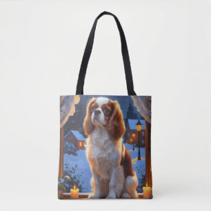Cavalier King met kerstverlichting Tote Bag