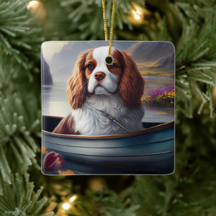 Cavalier King op een peddel: een landschappelijk a Keramisch Ornament