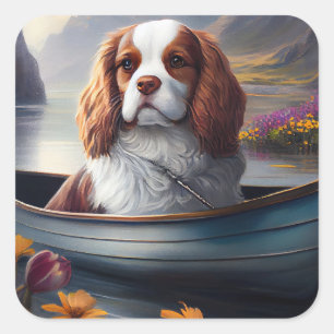 Cavalier King op een peddel: Een Schilderachtig av Vierkante Sticker