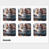 Cavalier King op een peddel: Een Schilderachtig av Vierkante Sticker (Vel)