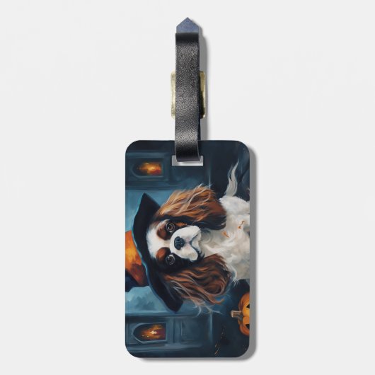 Cavalier King pompoenen Halloween eng Bagagelabel (Achterkant verticaal)