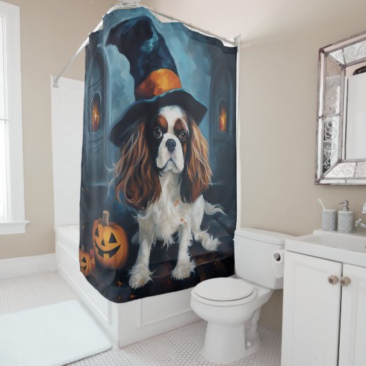 Cavalier King pompoenen Halloween eng Douchegordijn (In situ)