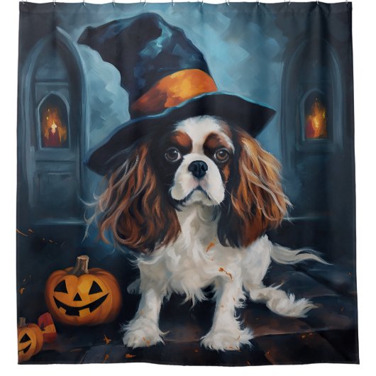 Cavalier King pompoenen Halloween eng Douchegordijn (Voorkant)
