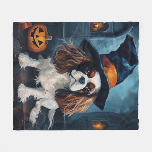 Cavalier King pompoenen Halloween eng Fleece Deken (Voorkant (Horizontaal))