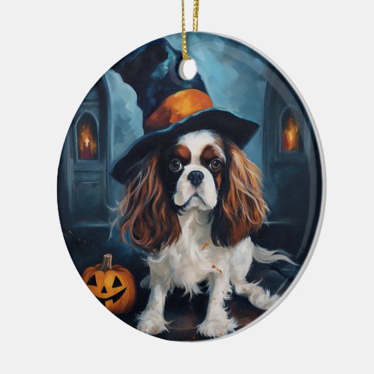 Cavalier King pompoenen Halloween eng Keramisch Ornament (Links)