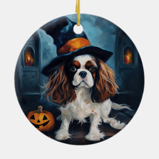 Cavalier King pompoenen Halloween eng Keramisch Ornament (Achterkant)