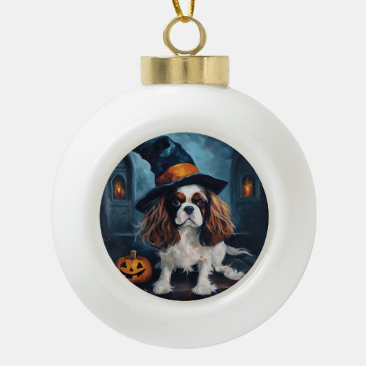 Cavalier King pompoenen Halloween eng Keramische Bal Ornament (Voorkant)