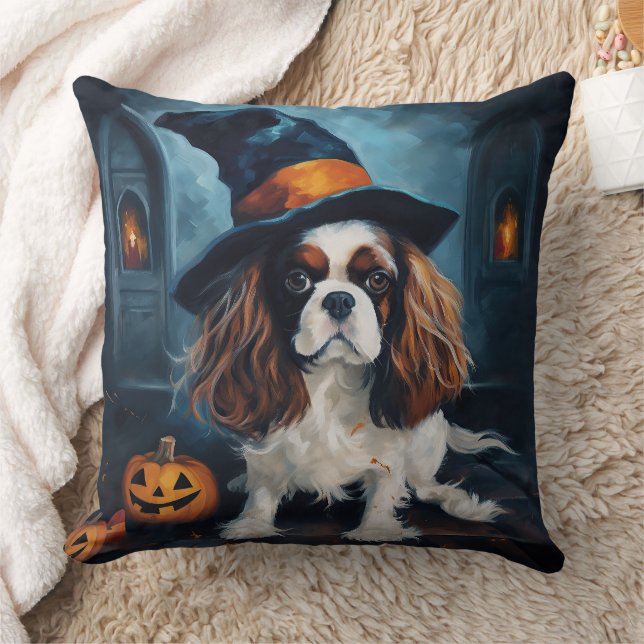 Cavalier King pompoenen Halloween eng Kussen (Deken)