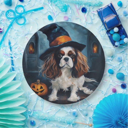 Cavalier King pompoenen Halloween eng Papieren Bordje (Feest)
