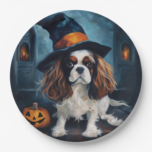Cavalier King pompoenen Halloween eng Papieren Bordje (Voorkant)