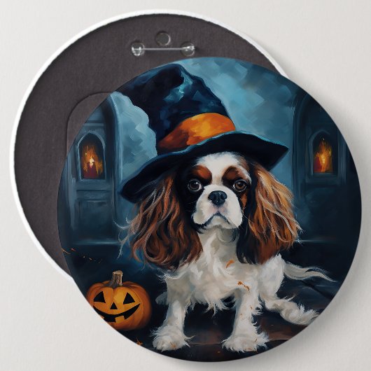 Cavalier King pompoenen Halloween eng Ronde Button 6,0 Cm (Voorkant /achterkant)