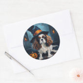 Cavalier King pompoenen Halloween eng Ronde Sticker (Envelop)