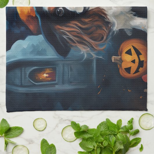 Cavalier King pompoenen Halloween eng Theedoek (Gevouwen)