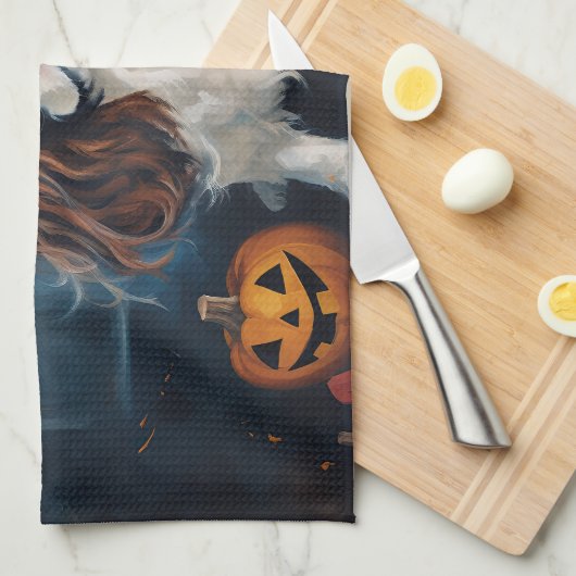 Cavalier King pompoenen Halloween eng Theedoek (Quarter Fold)