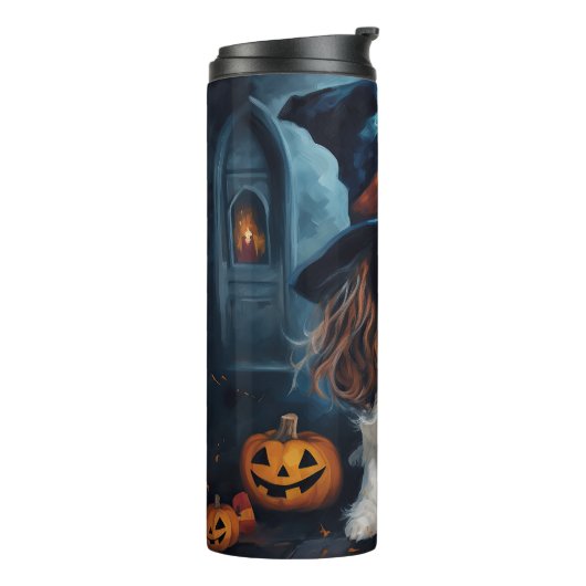 Cavalier King pompoenen Halloween eng Thermosbeker (Gedraaid links)