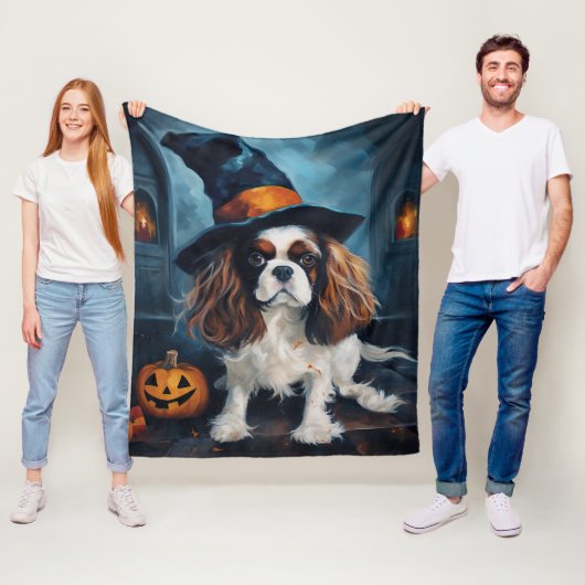 Cavalier King Pompoenen Halloween Griezelen Fleece Deken (In situ)