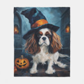 Cavalier King Pompoenen Halloween Griezelen Fleece Deken (Voorkant)