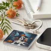 Cavalier King Pompoenen Halloween Griezelen Sleutelhanger (Voorkant Rechts)