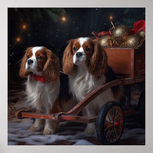 Cavalier King Sneeuw Slede Kerst Decoratie   (Voorkant)