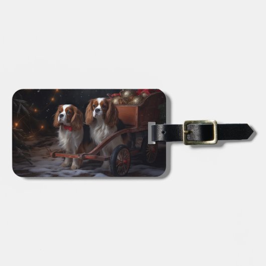 Cavalier King Sneeuw Slede Kerst Decoratie Bagagelabel (Voorkant horizontaal)