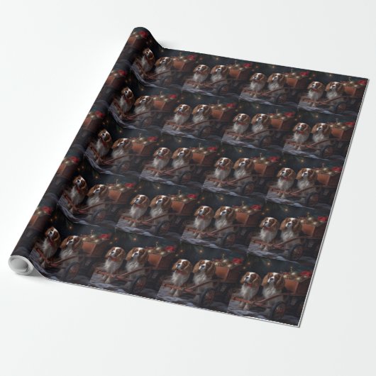 Cavalier King Sneeuw Slede Kerst Decoratie   Cadeaupapier (Uitgerold)