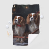 Cavalier King Sneeuw Slede Kerst Decoratie   Golfhanddoek (Insitu)