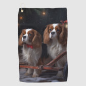 Cavalier King Sneeuw Slede Kerst Decoratie   Golfhanddoek (Voorkant)
