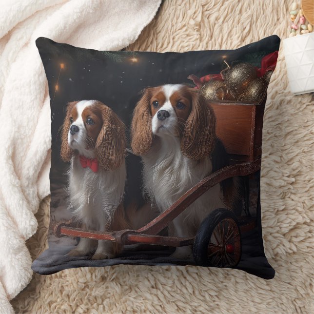 Cavalier King Sneeuw Slede Kerst Decoratie   Kussen (Deken)
