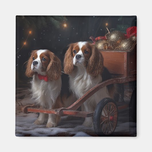 Cavalier King Sneeuw Slede Kerst Decoratie   Magneet (Voorkant)
