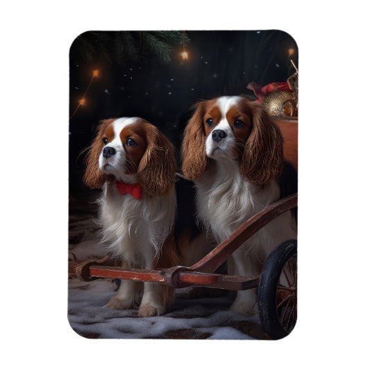 Cavalier King Sneeuw Slede Kerst Decoratie   Magneet (Verticaal)