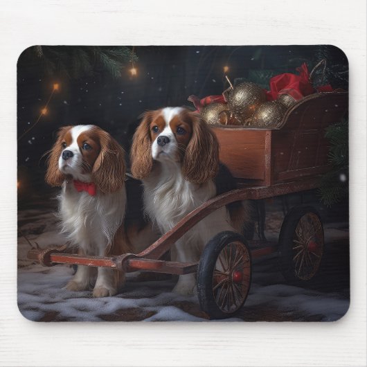 Cavalier King Sneeuw Slede Kerst Decoratie   Muismat (Voorkant)