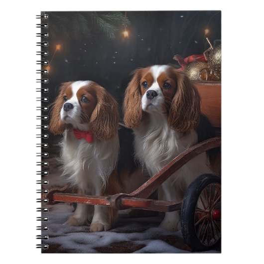 Cavalier King Sneeuw Slede Kerst Decoratie Notitieboek (Voorkant)