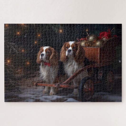 Cavalier King Sneeuw slee Kerst decoratie   Legpuzzel (Horizontaal)