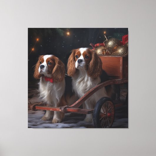 Cavalier King Sneeuwslee Kerstdecoratie Canvas Afdruk (Voorkant)