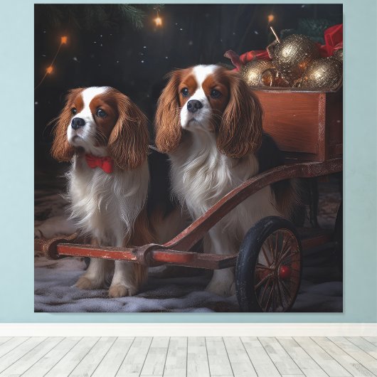Cavalier King Sneeuwslee Kerstdecoratie Canvas Afdruk (Insitu (Houten vloer))
