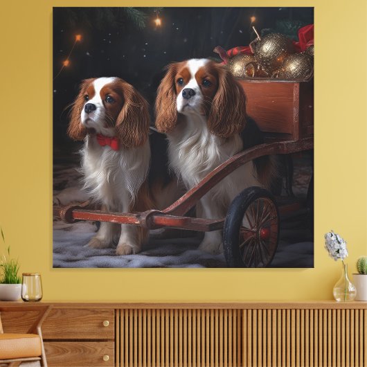 Cavalier King Sneeuwslee Kerstdecoratie Canvas Afdruk (Insitu (Woonkamer))
