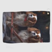 Cavalier King Sneeuwslee Kerstdecoratie Golfhanddoek (Horizontaal)