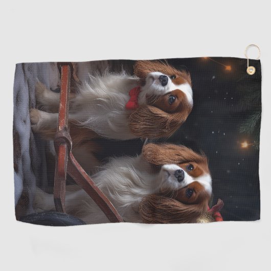 Cavalier King Sneeuwslee Kerstdecoratie Golfhanddoek (Horizontaal)